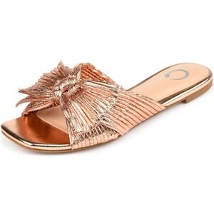 Journee Collection Women Serlina Bow Flat Slide Sandals Size US 6M Rose Gold